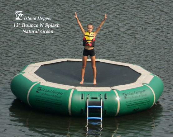 13 Foot Island Hopper Bounce N Splash Water Trampoline in Natural Green