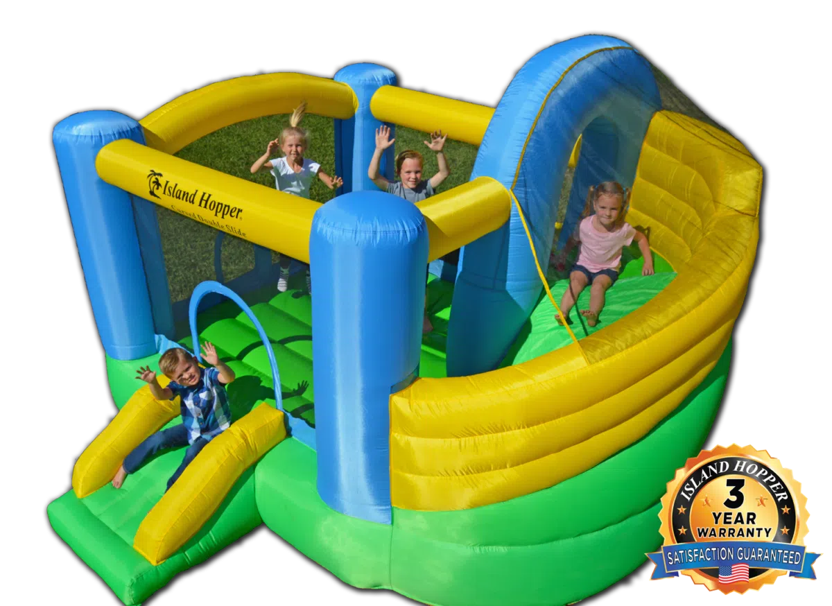 curved double slide bounce house
