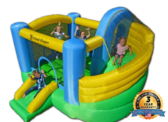 curved double slide bounce house