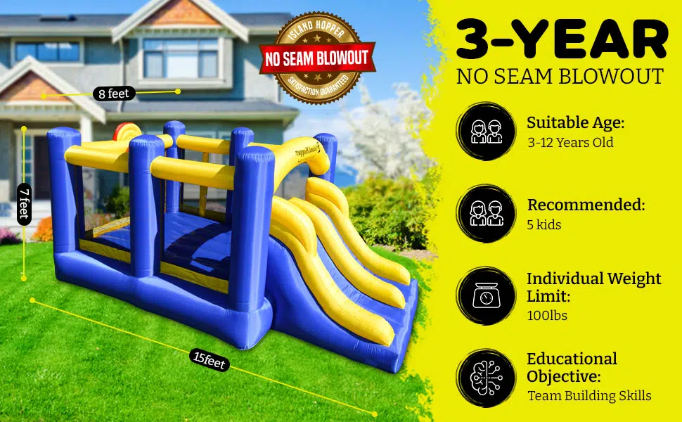 Island Hopper Racing Slide & Slam Recreational kids bounce house with 3 year no seam blowout warranty