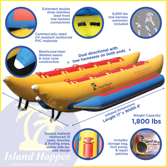 Island Hopper 10 passenger Yellow Banana Boat towable tube.