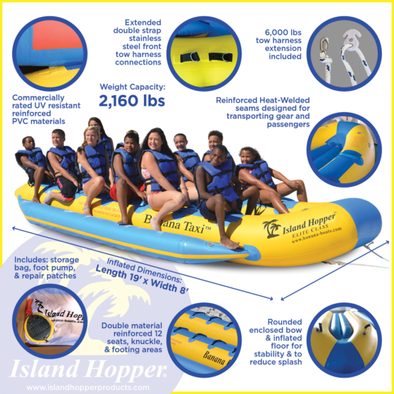 Island Hopper 12-passenger Banana Taxi Yellow Banana Boat towable tube