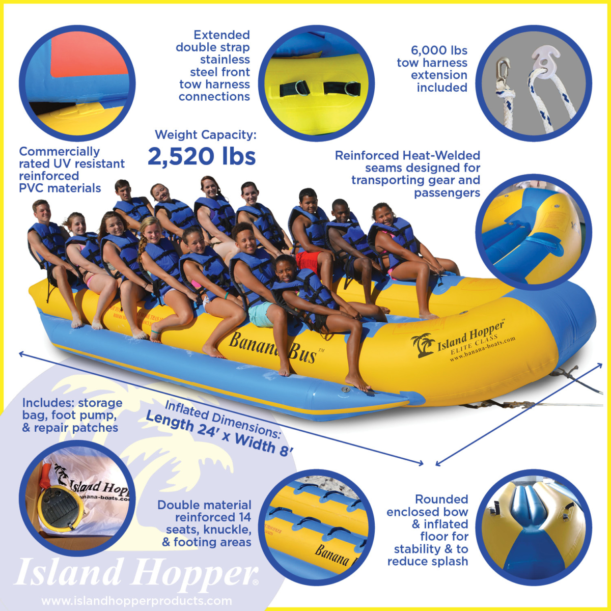 Island Hopper 14-passenger Banana Bus Yellow Banana Boat towable tube