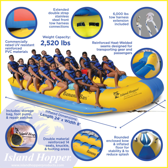 Island Hopper 14-passenger Banana Bus Yellow Banana Boat towable tube