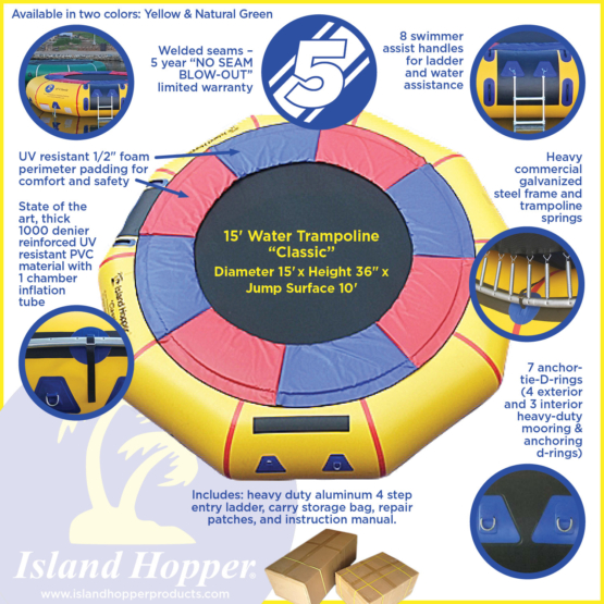 island hopper 15 foot classic water trampoline