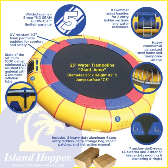 Island Hopper 25′ giant jump water trampoline