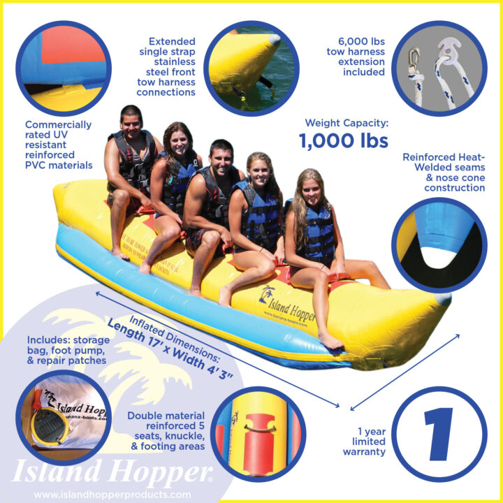 Island Hopper 5-passenger Yellow Banana Boat towable tube
