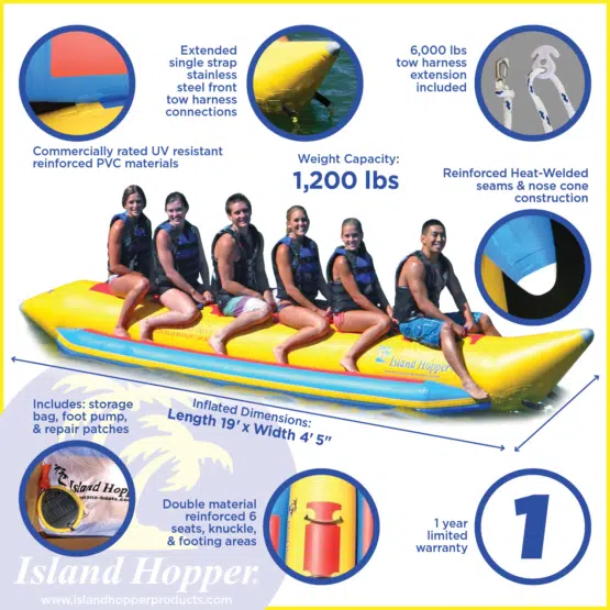Island Hopper 6-passenger Yellow Banana Boat towable tube