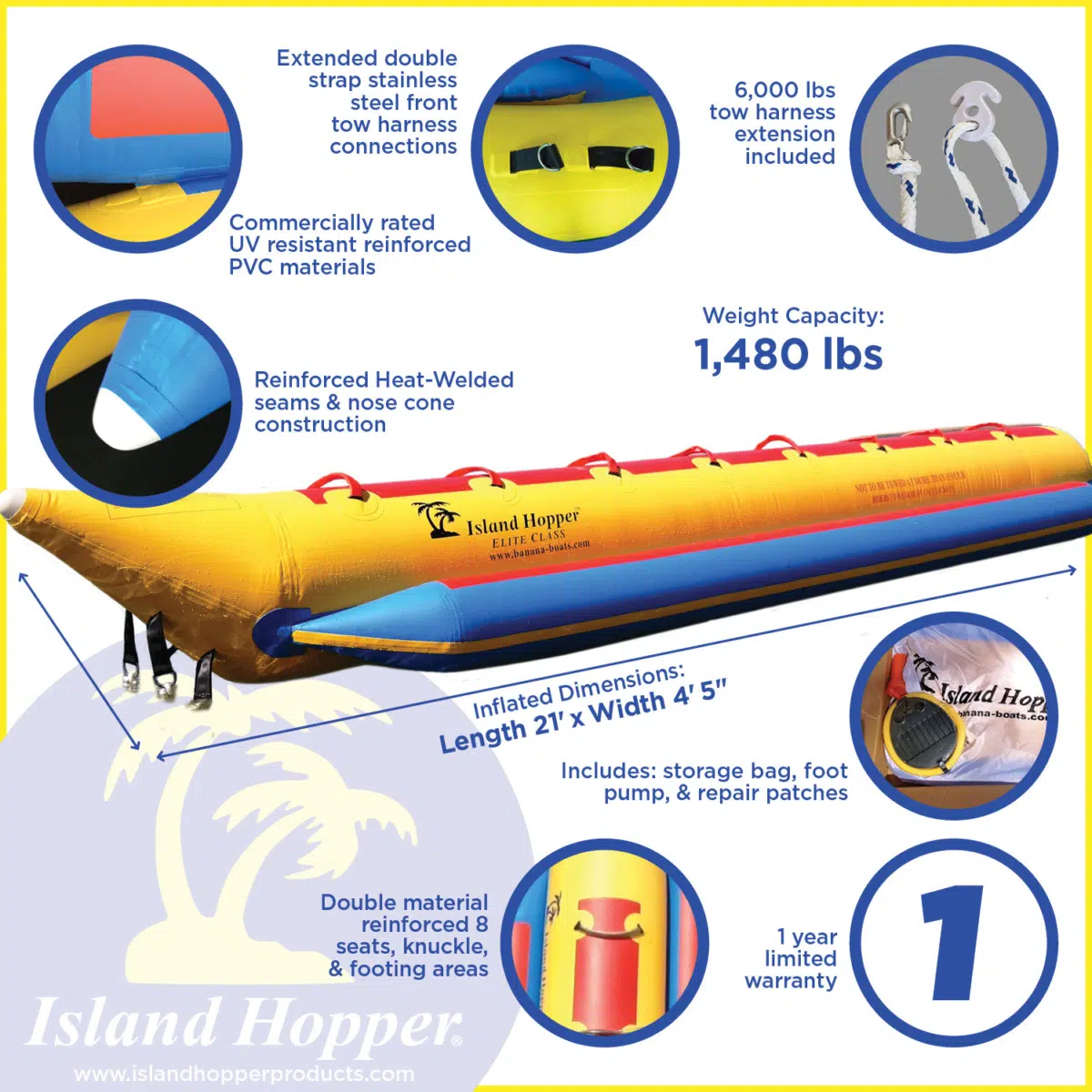 Island Hopper 8-passenger Yellow Banana Boat towable tube