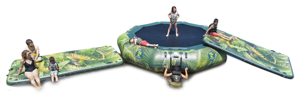 15ft lakeside water bouncer with lakeside slide and platform