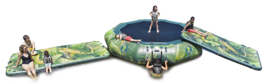 15ft lakeside water bouncer with lakeside slide and platform