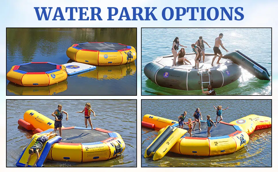 Island Hopper® offers multiple attachments to turn your water bouncer or water trampoline into a fun water park.